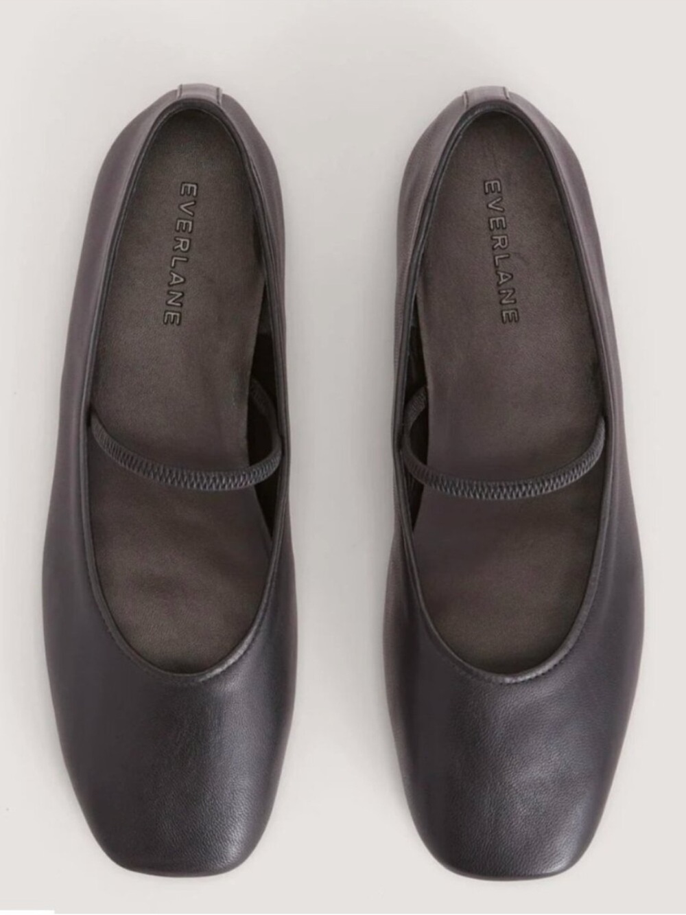 Everlane Black Leather Square-Toe Flats